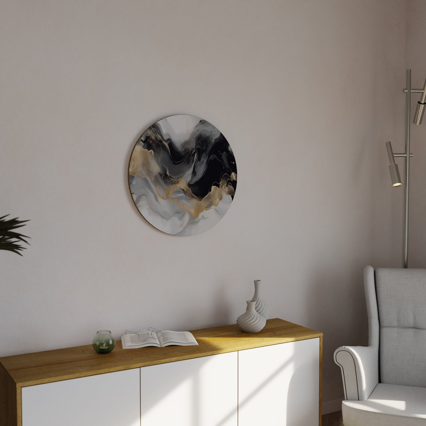 BLACK AND WHITE CONFLUENCE Decorazione da Parete Rotonda