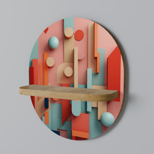 COLORBURST CONSTRUCT Oval Art Shelf In Oak Effect