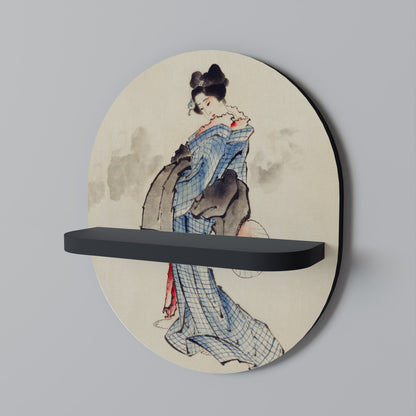 GEISHA FANTASY Oval Art Shelf In Black Finish