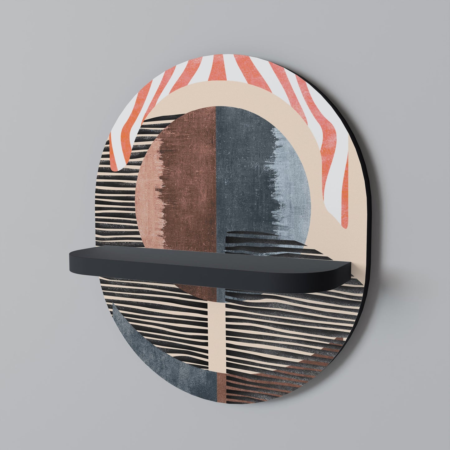 WHISPERS OF FORM Oval Art Shelf In Black Finish