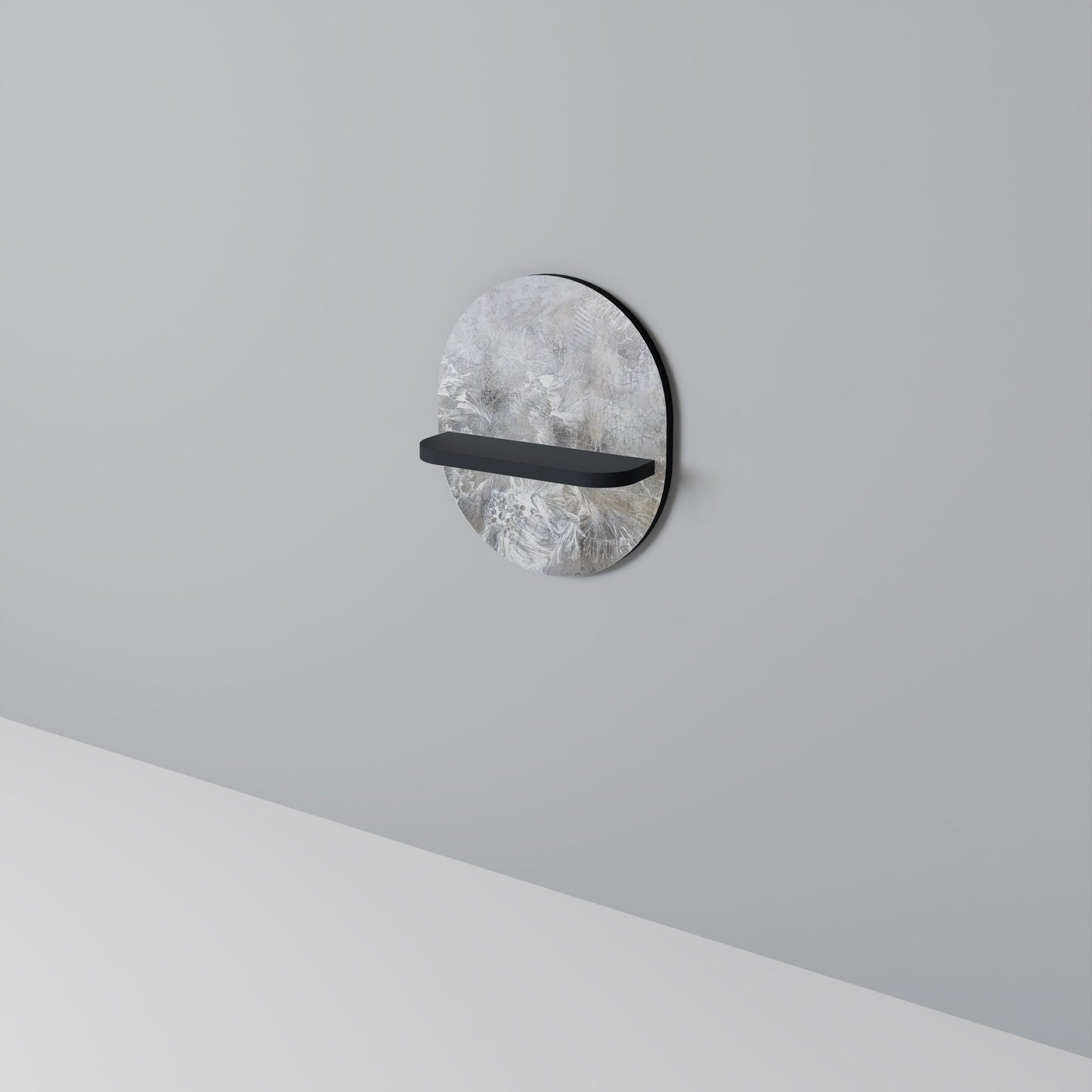 WHITE WHISPER Oval Art Shelf In Black Finish