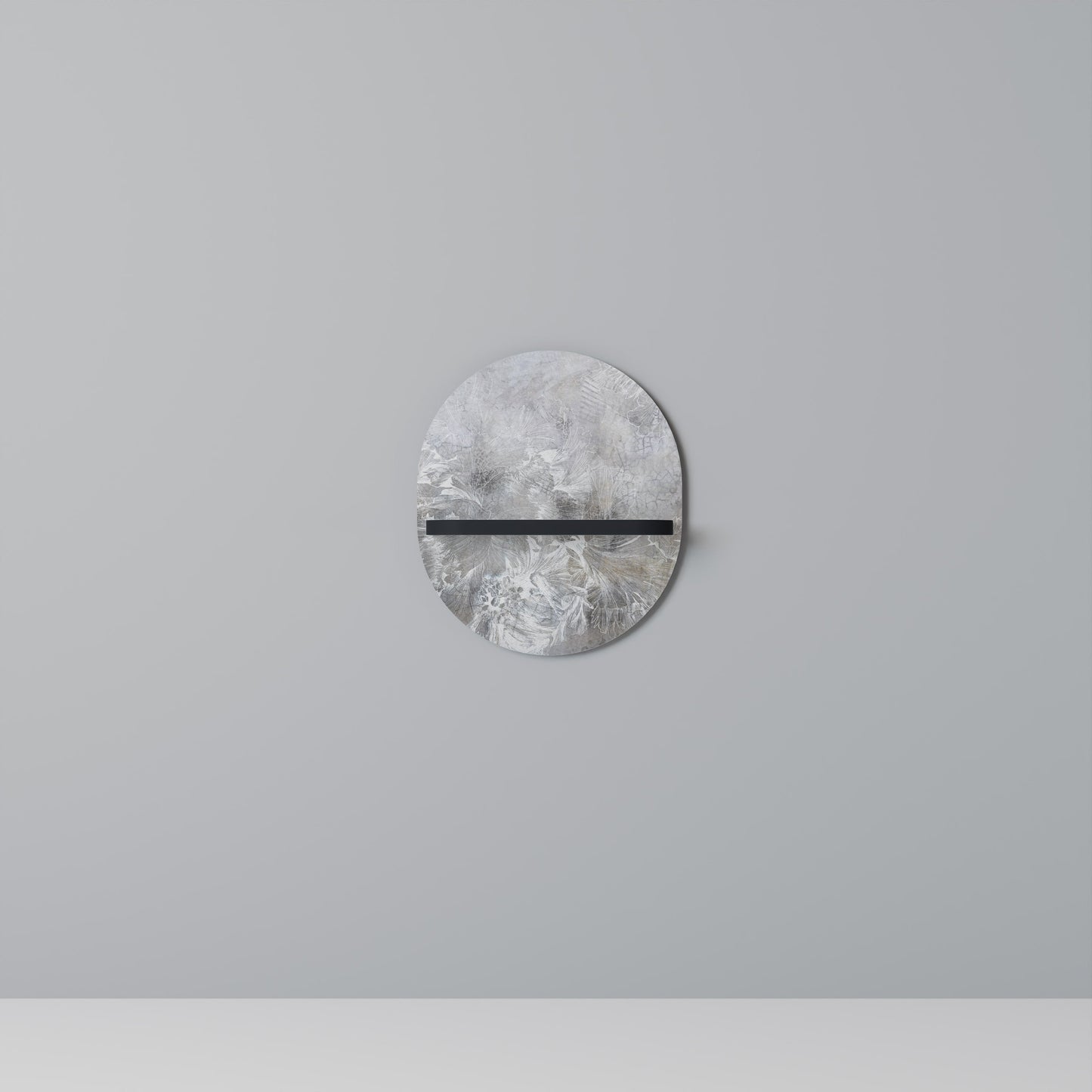 WHITE WHISPER Oval Art Shelf In Black Finish