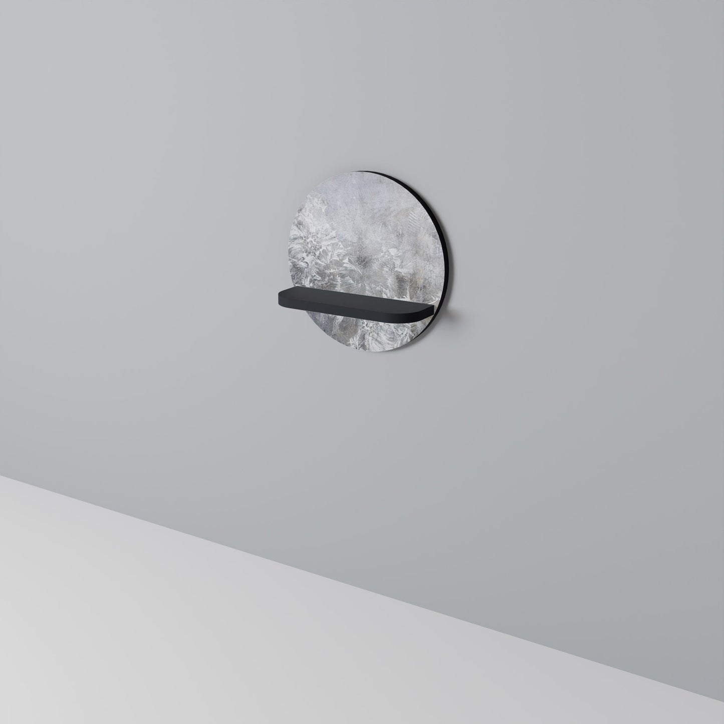 WHITE WHISPER Round Art Shelf In Black Finish