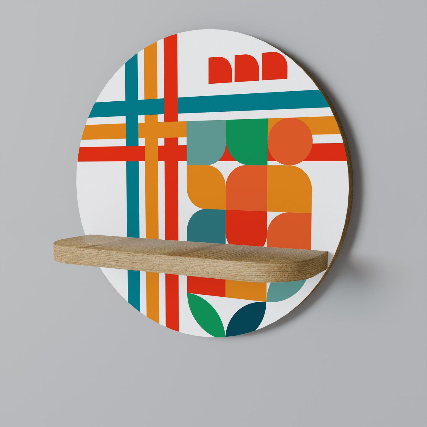 RADIANT RHAPSODY Mensola Rotonda Decorativa in Effetto Rovere