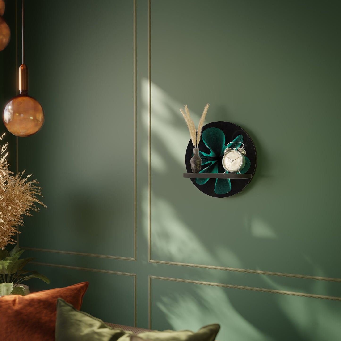 ELECTRIC ILLUSION Round Art Shelf In Black Finish