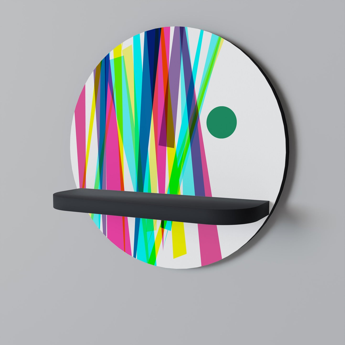 WHIMSY NEON Round Art Shelf In Black Finish