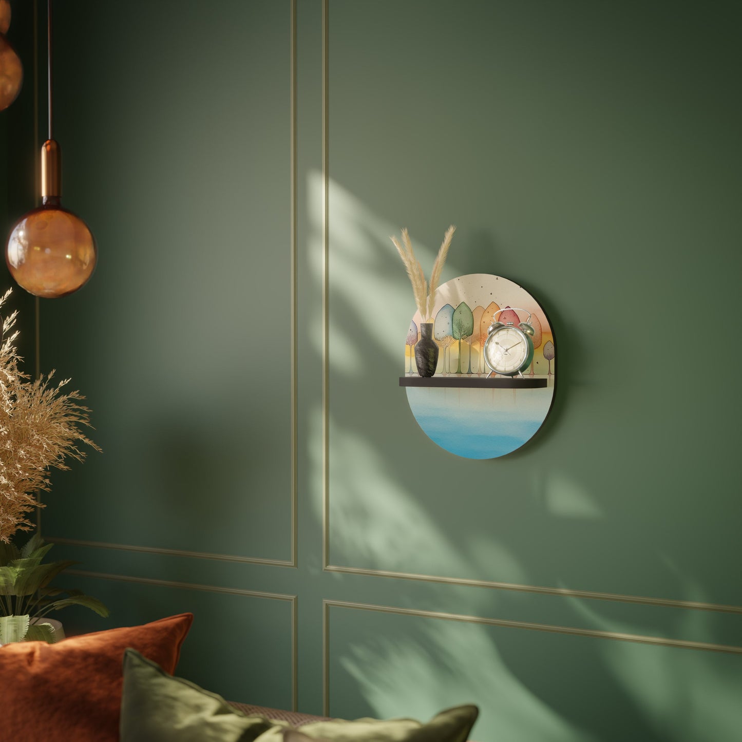 COLORFUL OASIS Oval Art Shelf In Black Finish