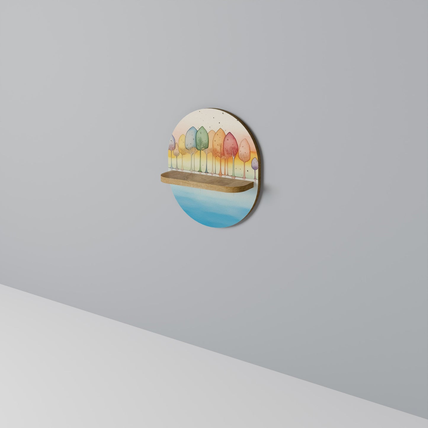 COLORFUL OASIS Oval Art Shelf In Oak Effect