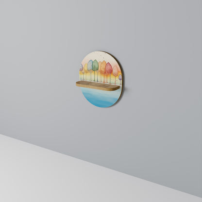 COLORFUL OASIS Oval Art Shelf In Oak Effect