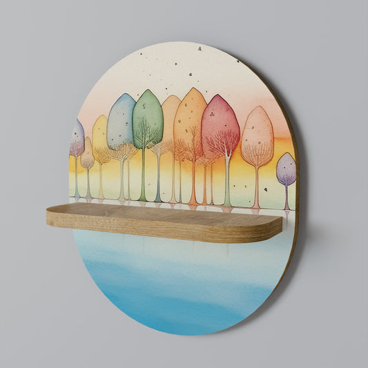 COLORFUL OASIS Oval Art Shelf In Oak Effect