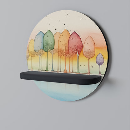 COLORFUL OASIS Round Art Shelf In Black Finish