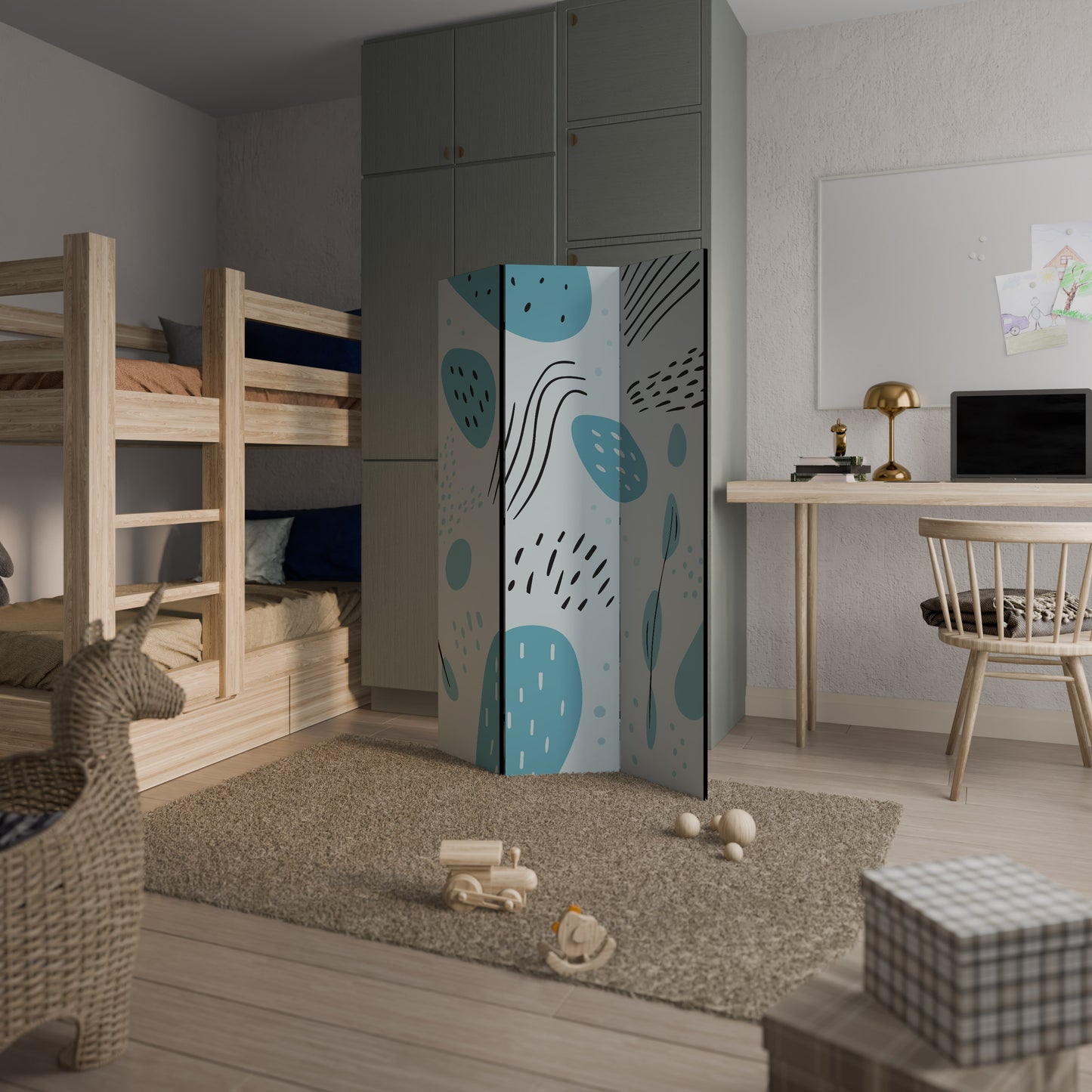 GREENISH FRENZY Divisorio decorativo per ambienti a 3 pannelli