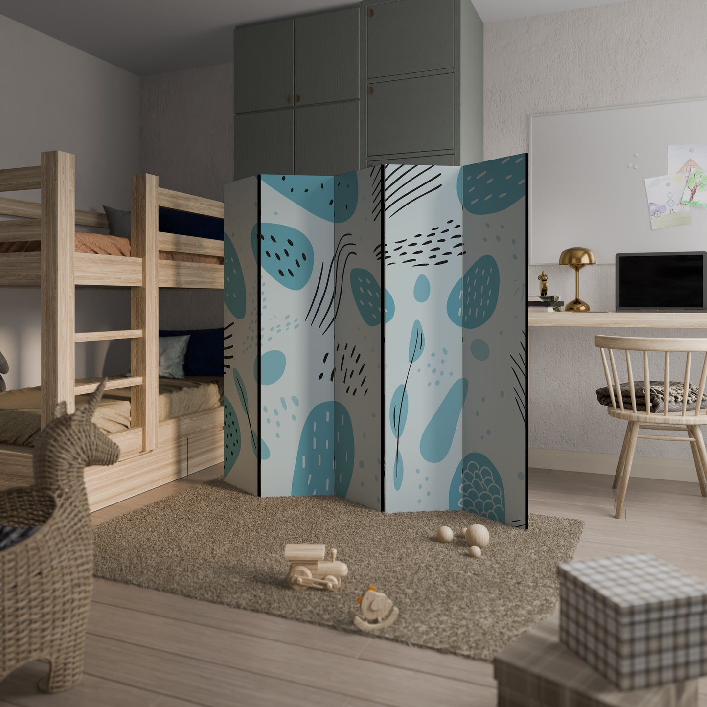 GREENISH FRENZY Divisorio decorativo per ambienti a 5 pannelli