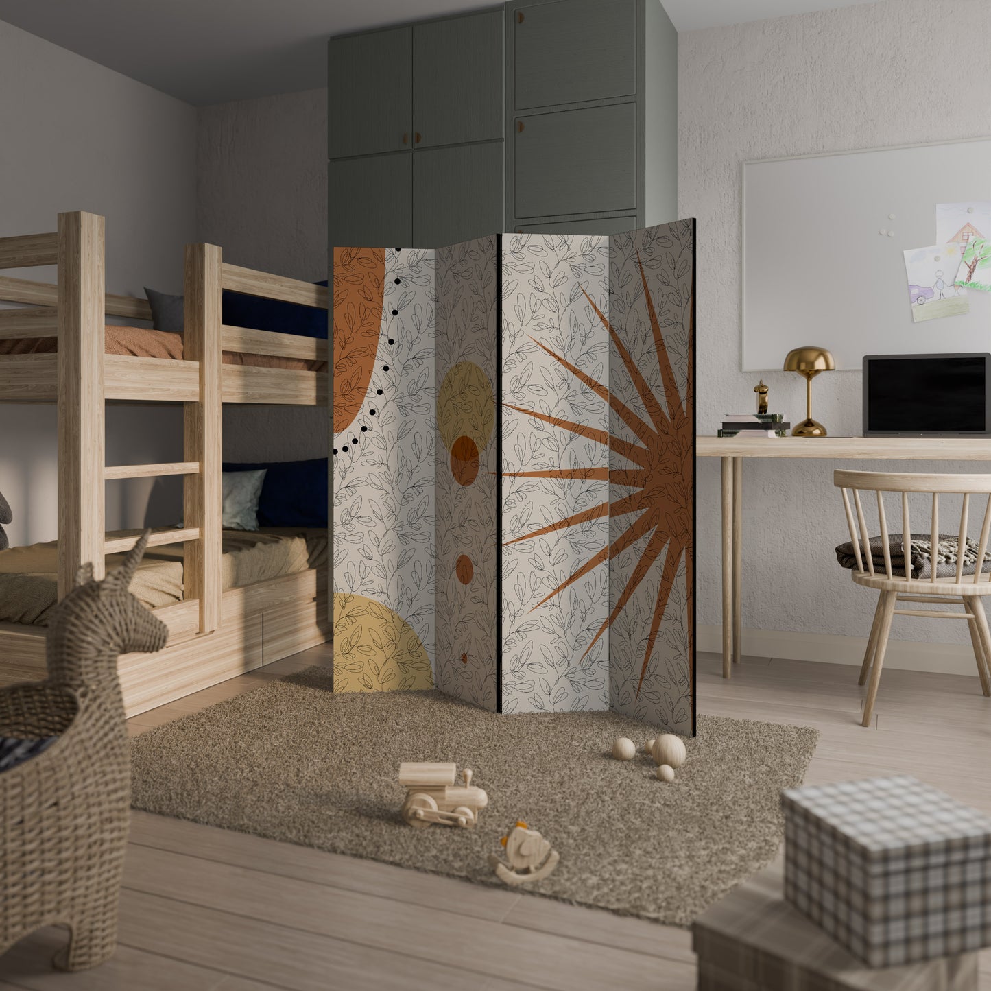 RAYS AND ROUNDELS Divisorio decorativo per ambienti a 4 pannelli