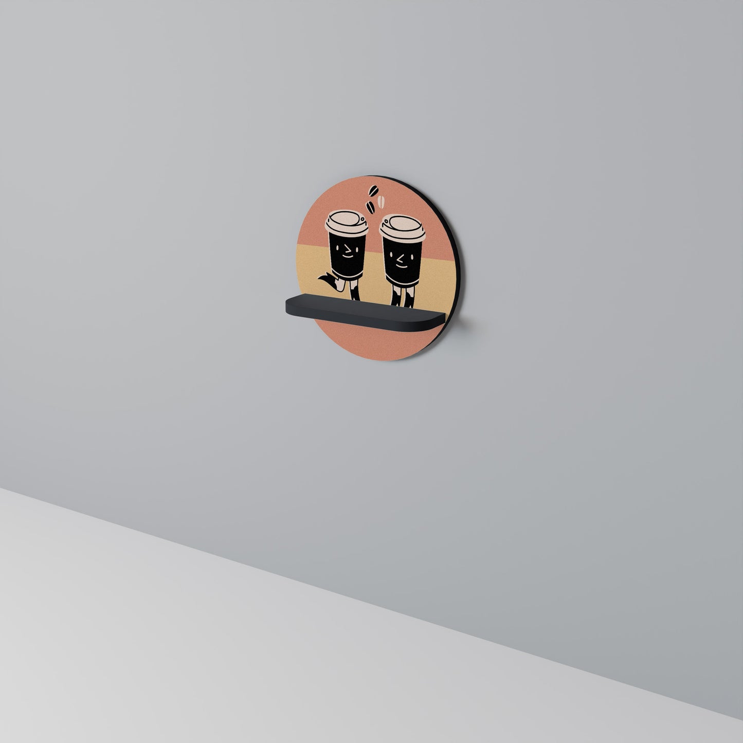 JOYFUL COFFEE Round Art Shelf In Black Finish