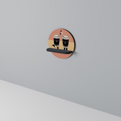 JOYFUL COFFEE Round Art Shelf In Black Finish