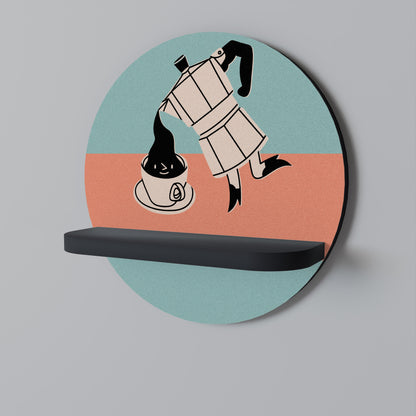 POWER ESPRESSO Round Art Shelf In Black Finish