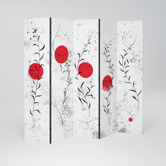 RED WHISPERS IN FOLIAGE Decorative 5-Panel Room Divider