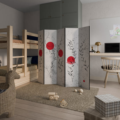 RED WHISPERS IN FOLIAGE Decorative 5-Panel Room Divider