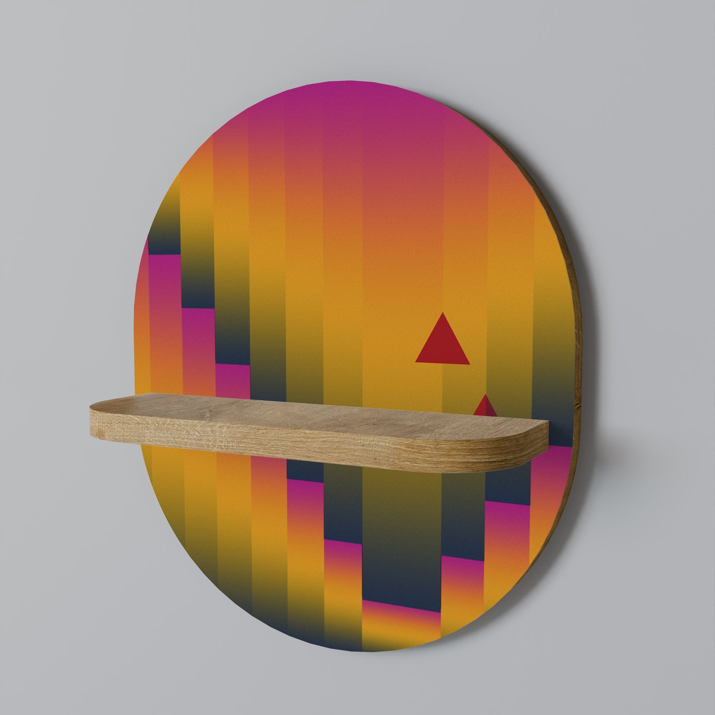 GOLDEN FADE Oval Art Shelf In Oak Effect