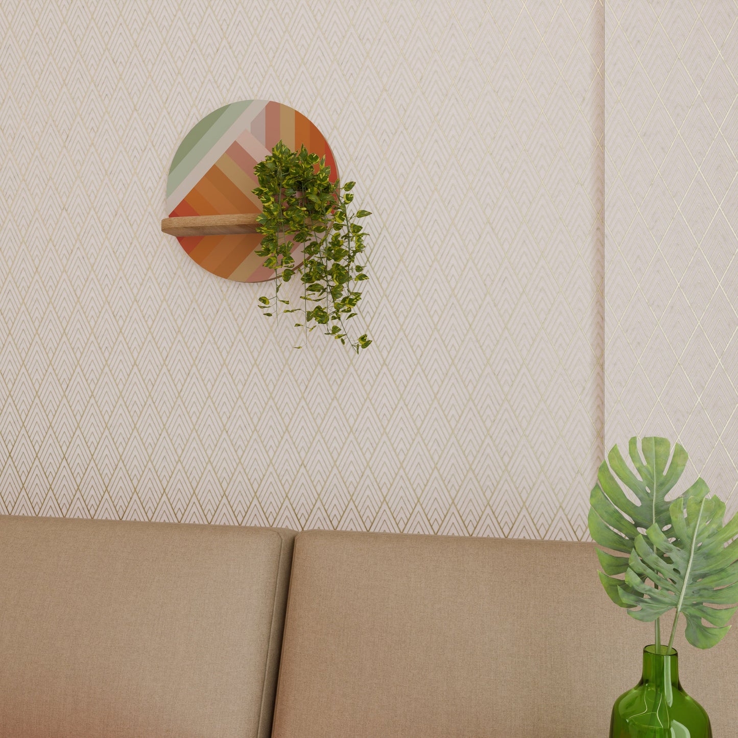 GRADIENT PICKS Round Art Shelf In Oak Effect