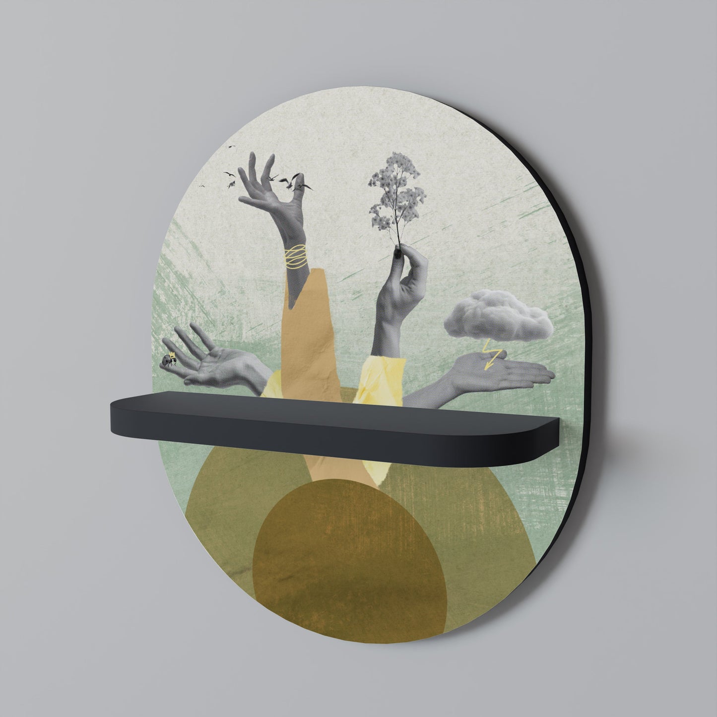 EARTH ELEMENTS Oval Art Shelf In Black Finish