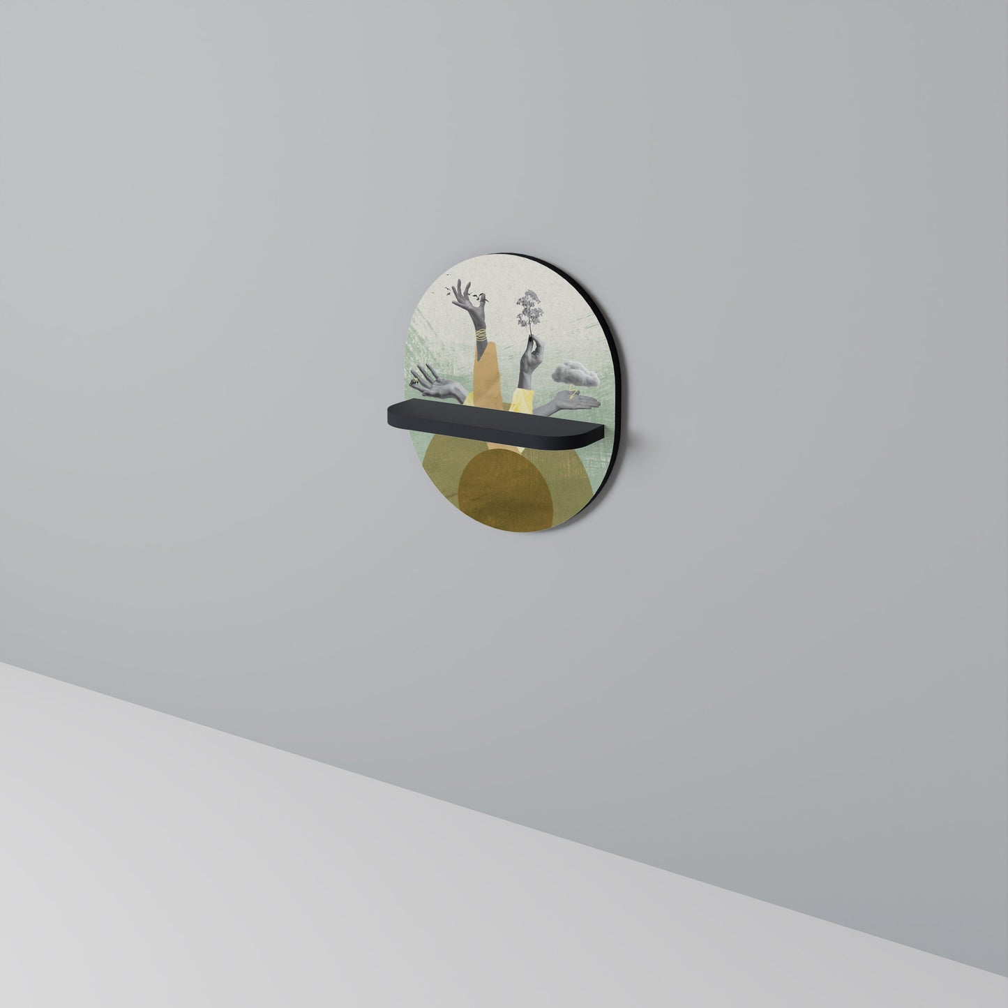 EARTH ELEMENTS Oval Art Shelf In Black Finish