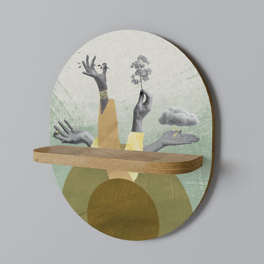 EARTH ELEMENTS Oval Art Shelf In Oak Effect