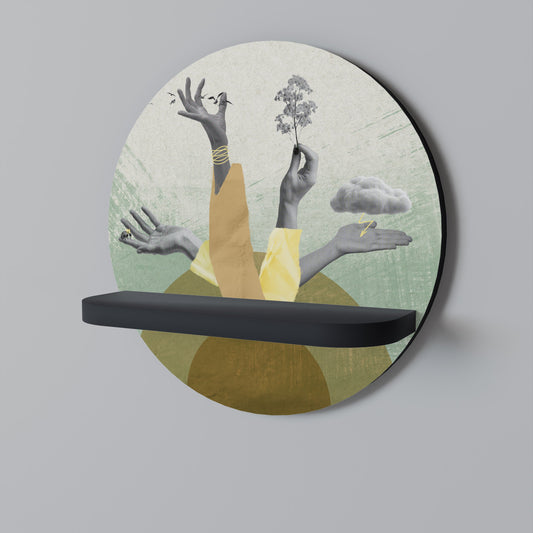 EARTH ELEMENTS Round Art Shelf In Black Finish