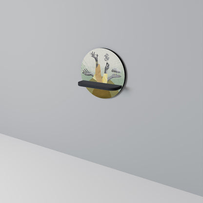 EARTH ELEMENTS Round Art Shelf In Black Finish