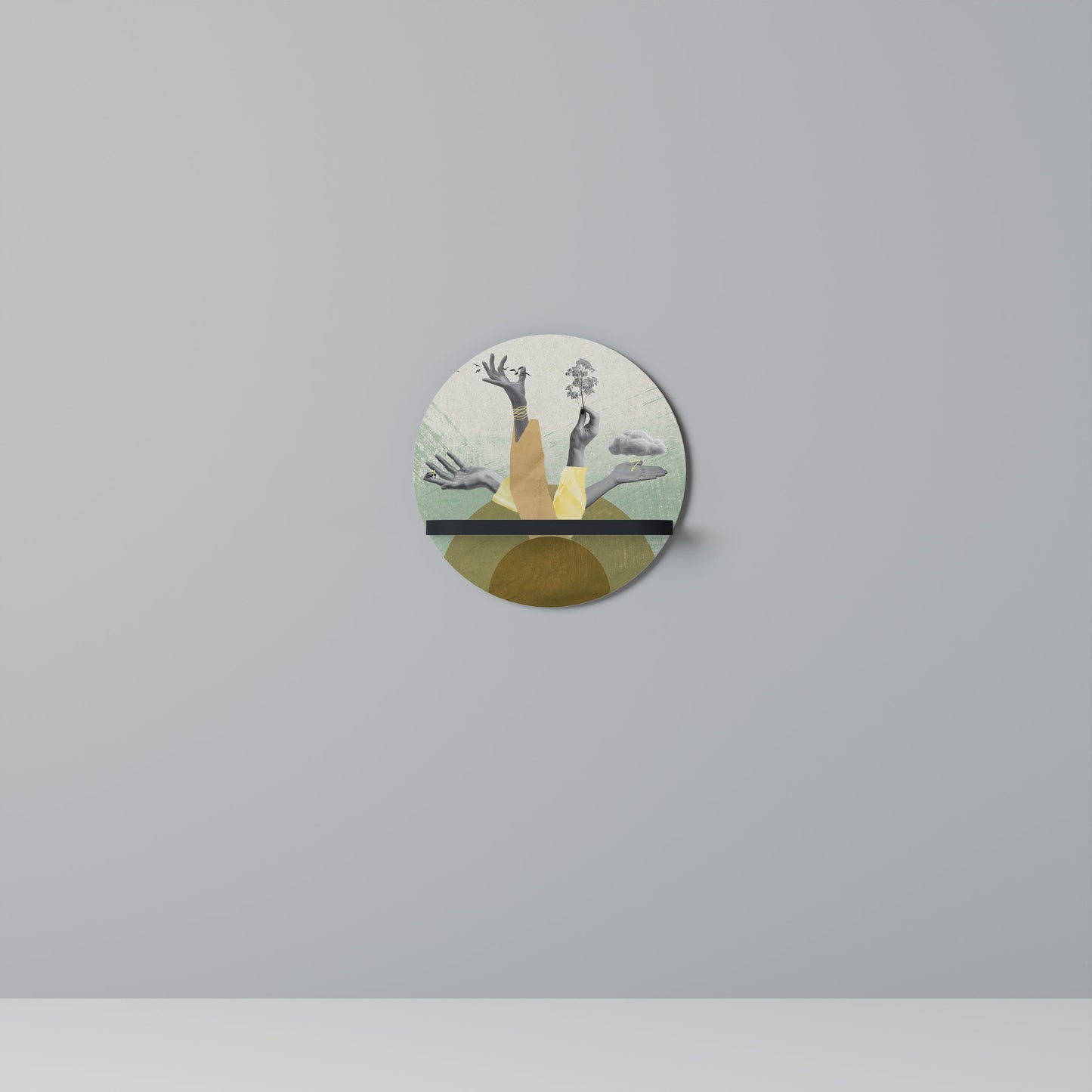 EARTH ELEMENTS Round Art Shelf In Black Finish