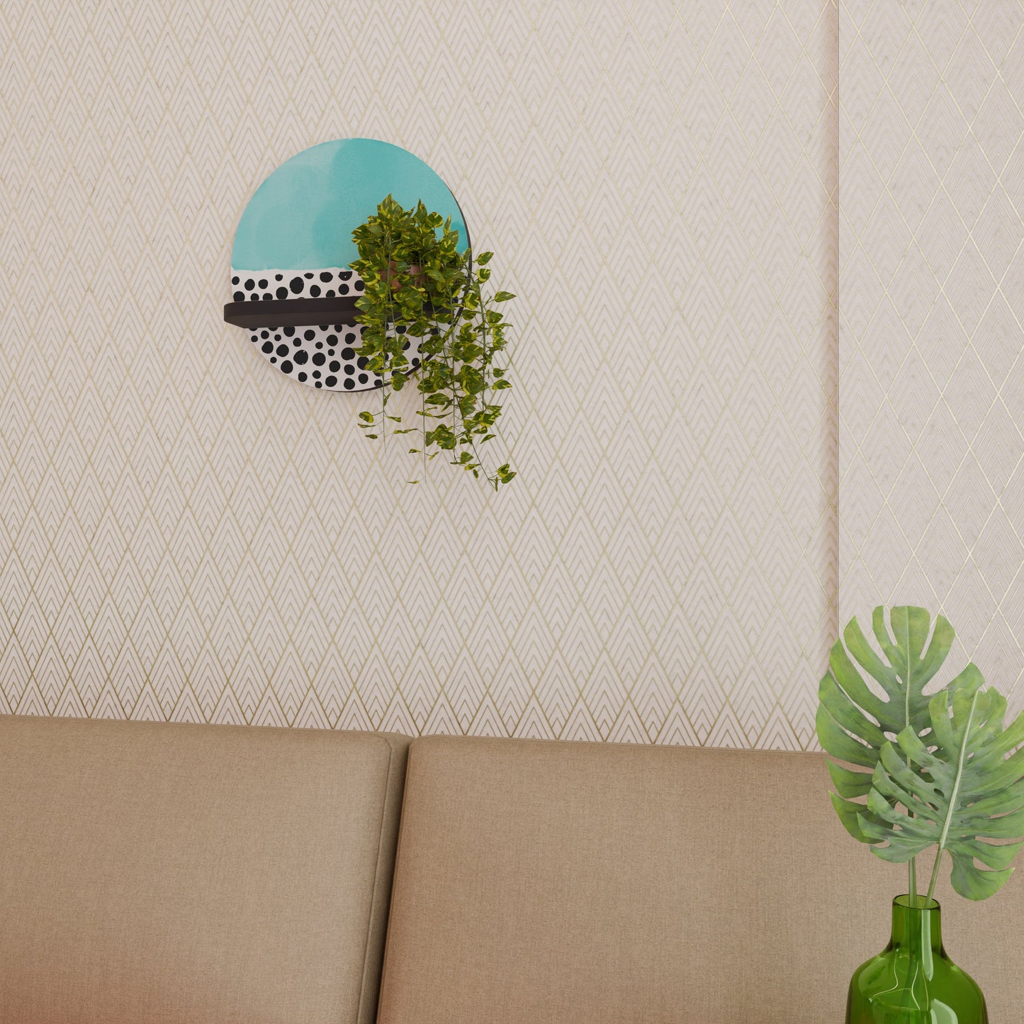 AZURE TREASURE Round Art Shelf In Black Finish