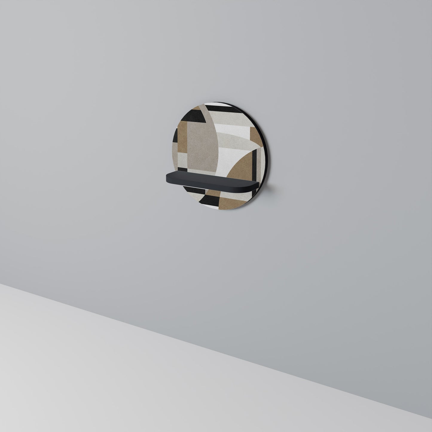 DELICATE MEMENTO Round Art Shelf In Black Finish