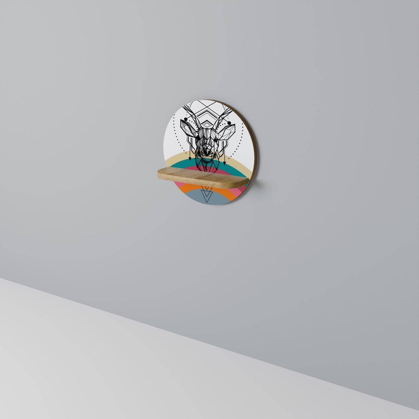 DEER OF COLOR Round Art Shelf In Oak Effect