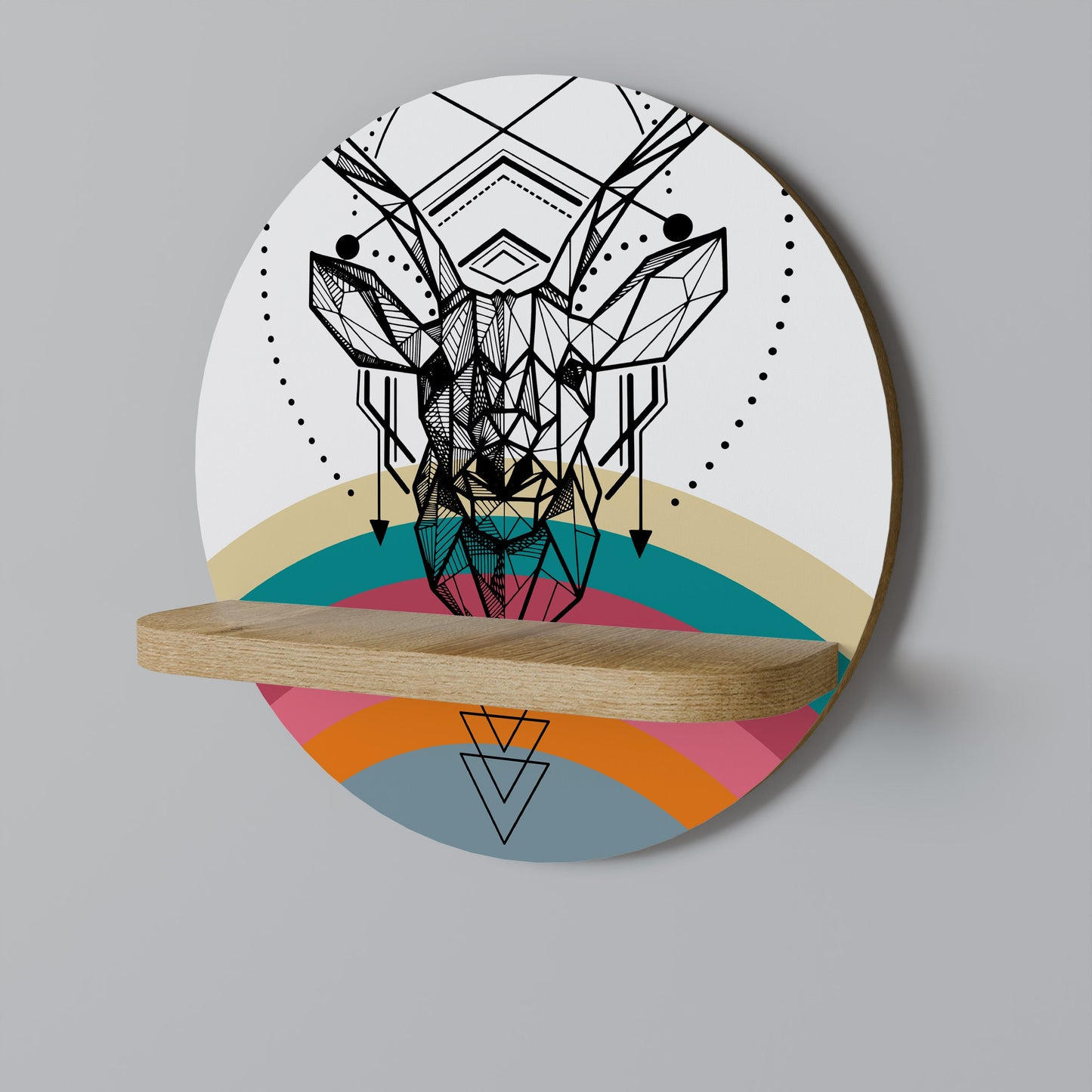 DEER OF COLOR Round Art Shelf In Oak Effect