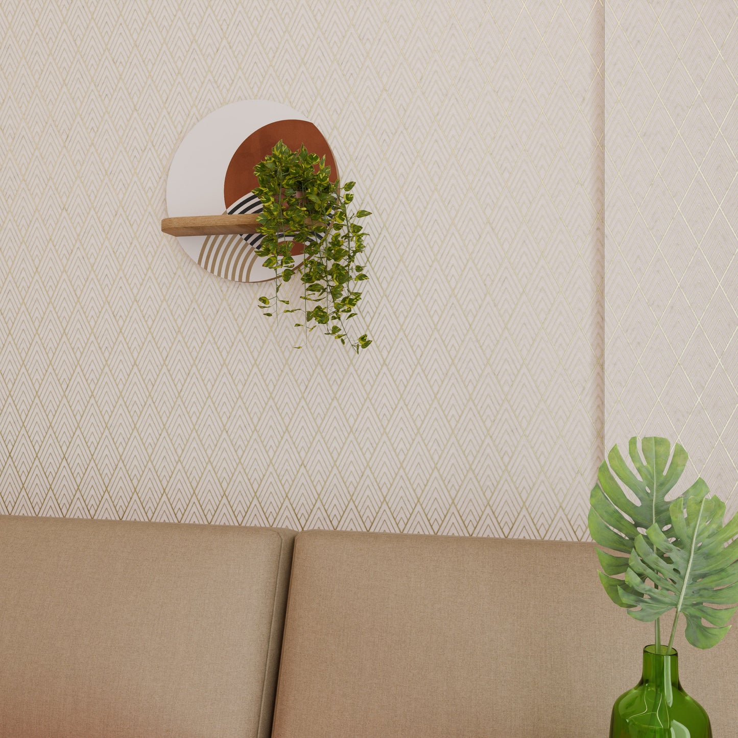 SPACE AROUND Mensola Rotonda Decorativa in Effetto Rovere