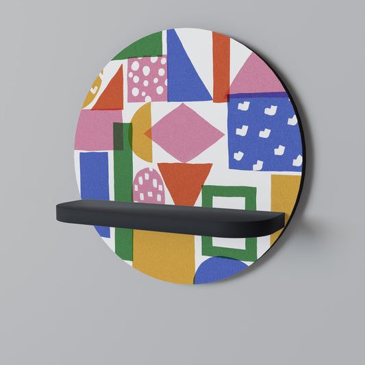 GEOMETRIC GLIMMER Round Art Shelf In Black Finish