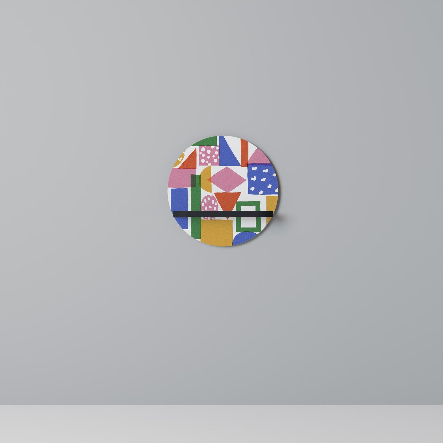 GEOMETRIC GLIMMER Round Art Shelf In Black Finish