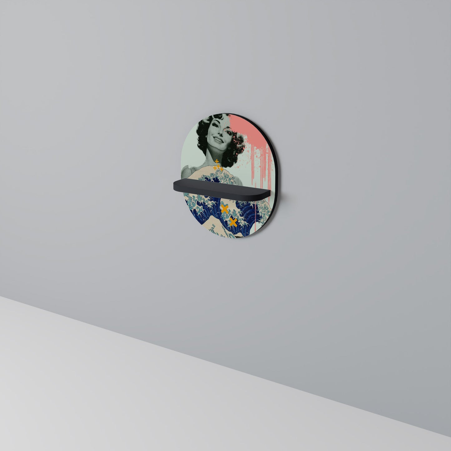 KANAGAWA BEAUTY Oval Art Shelf In Black Finish