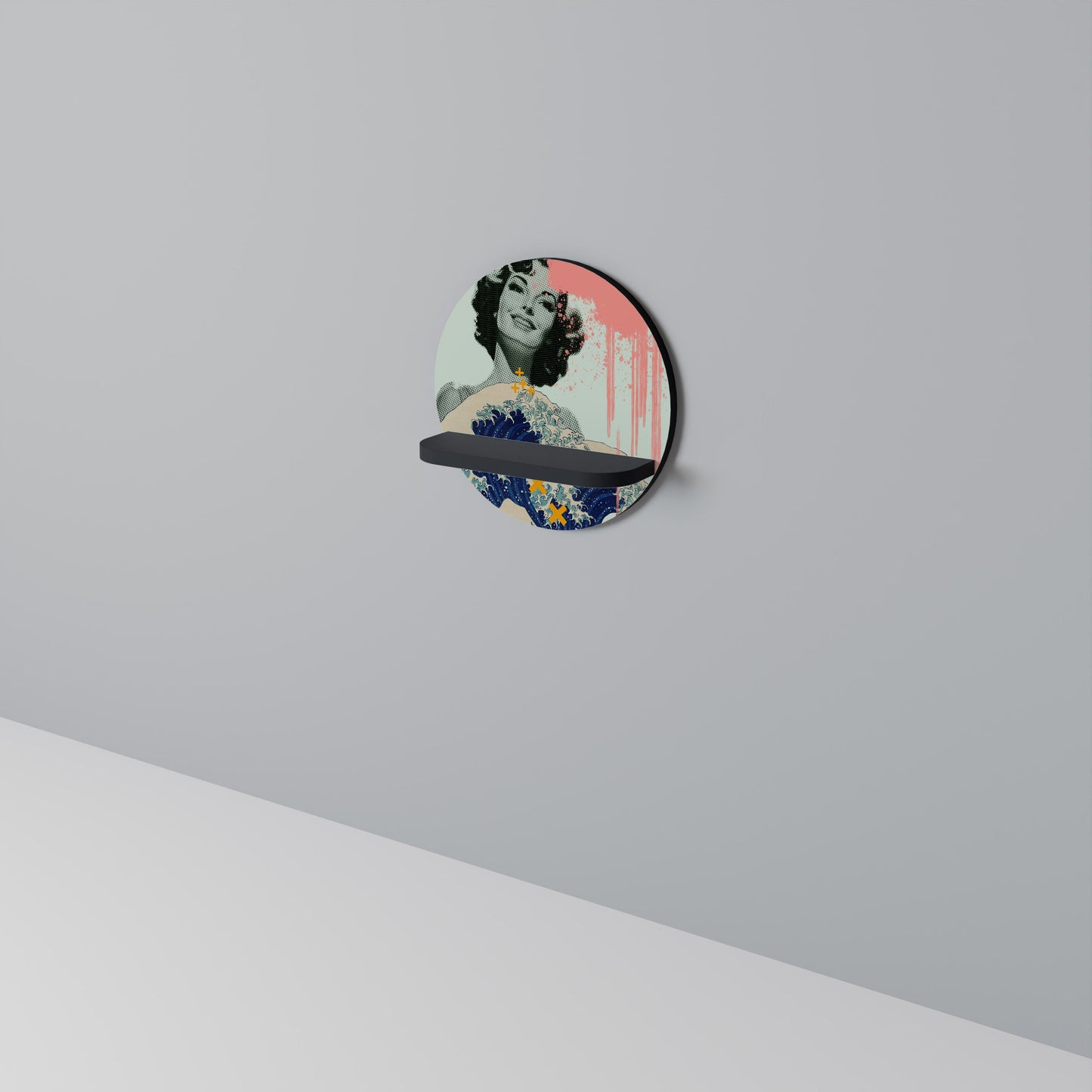 KANAGAWA BEAUTY Round Art Shelf In Black Finish