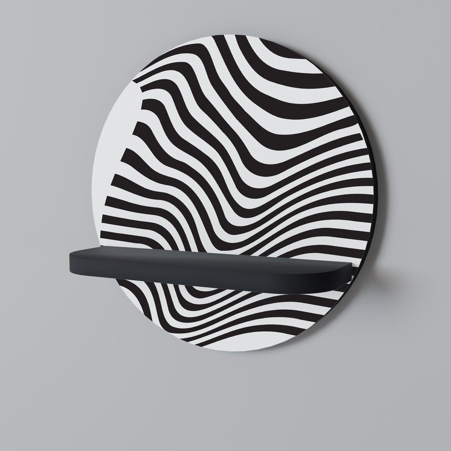 ILLUSIONARY FLOW Round Art Shelf In Black Finish