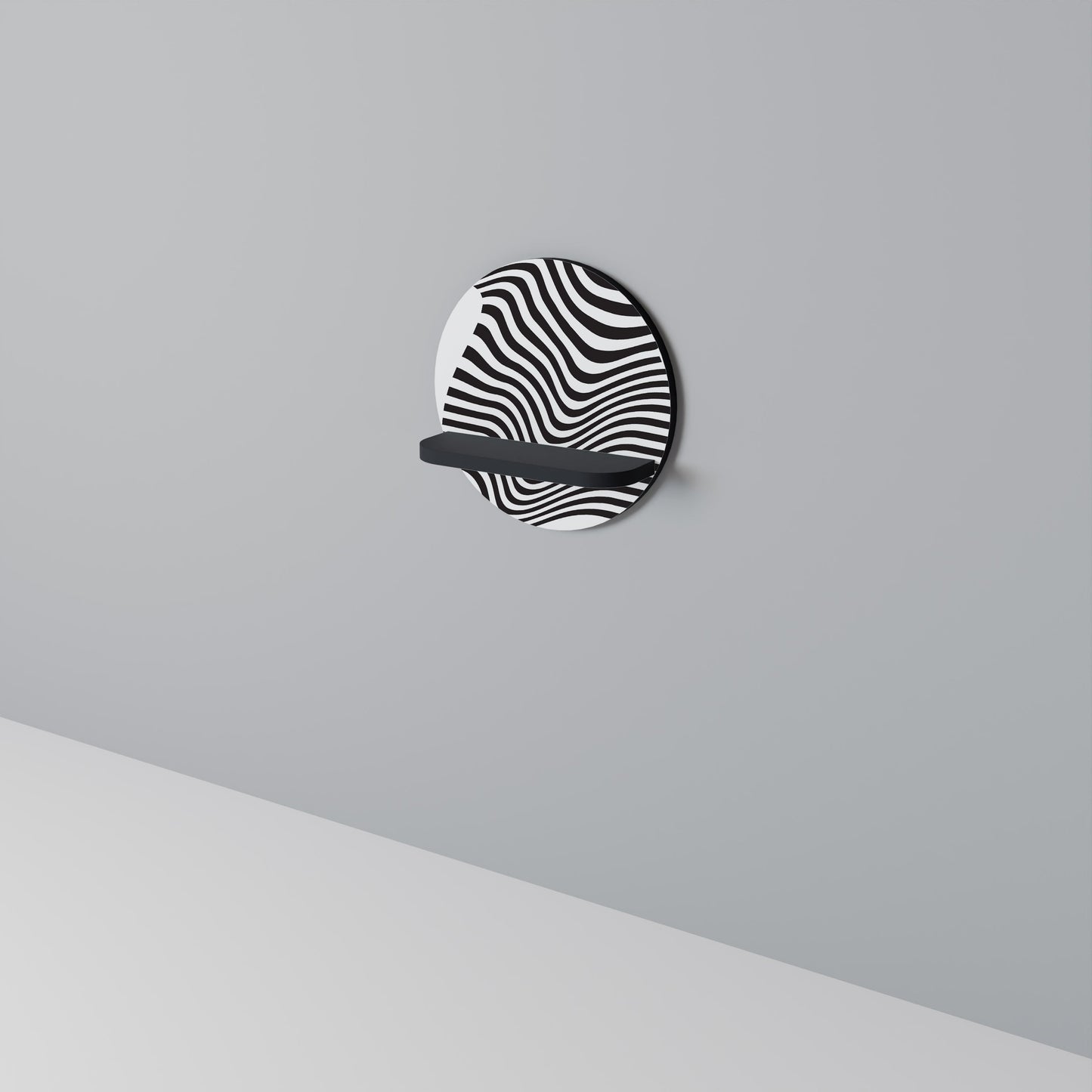 ILLUSIONARY FLOW Round Art Shelf In Black Finish