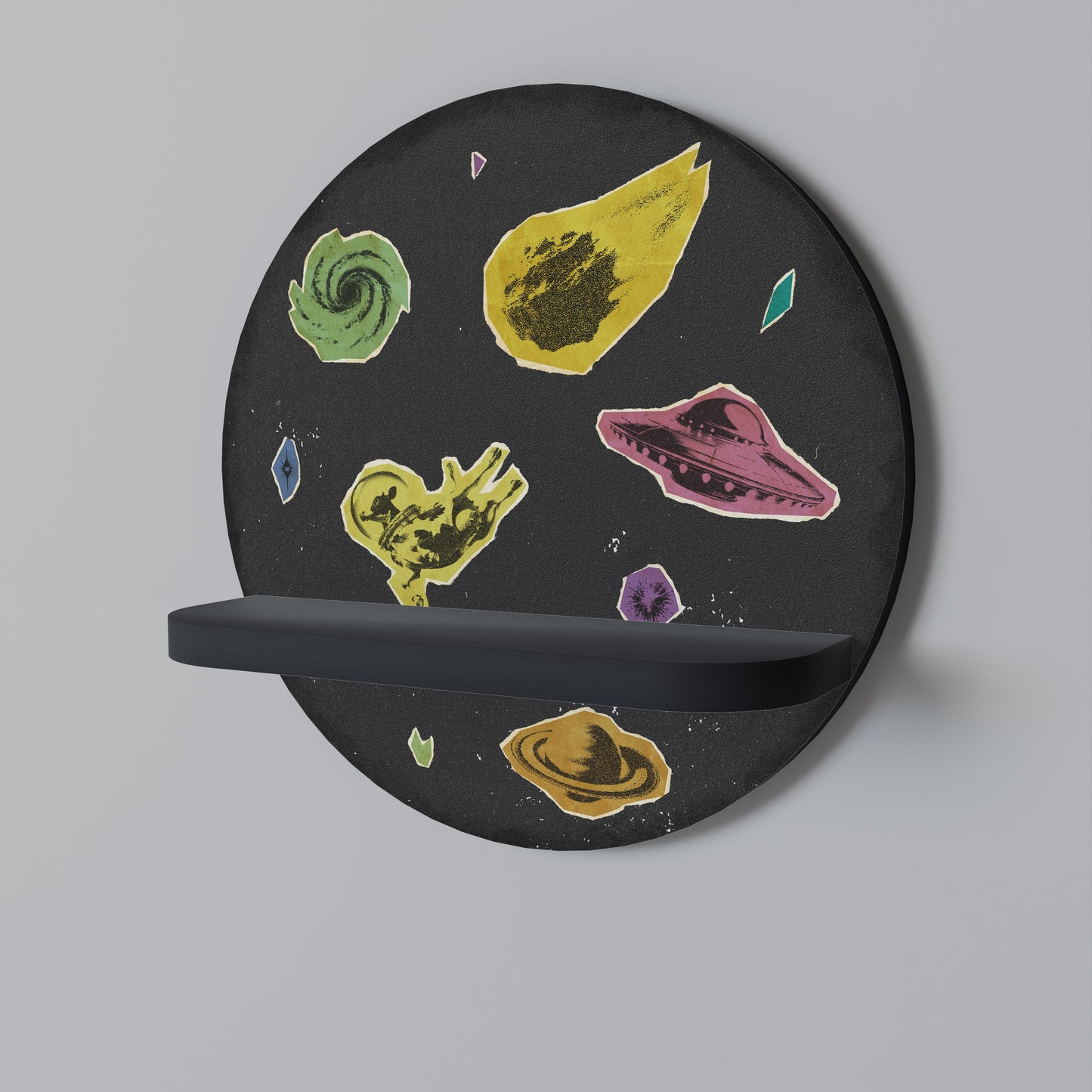 GALAXY MORSEL Round Art Shelf In Black Finish