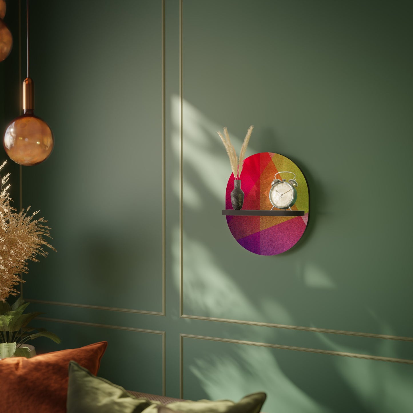 VIVID GEOMETRY Oval Art Shelf In Black Finish