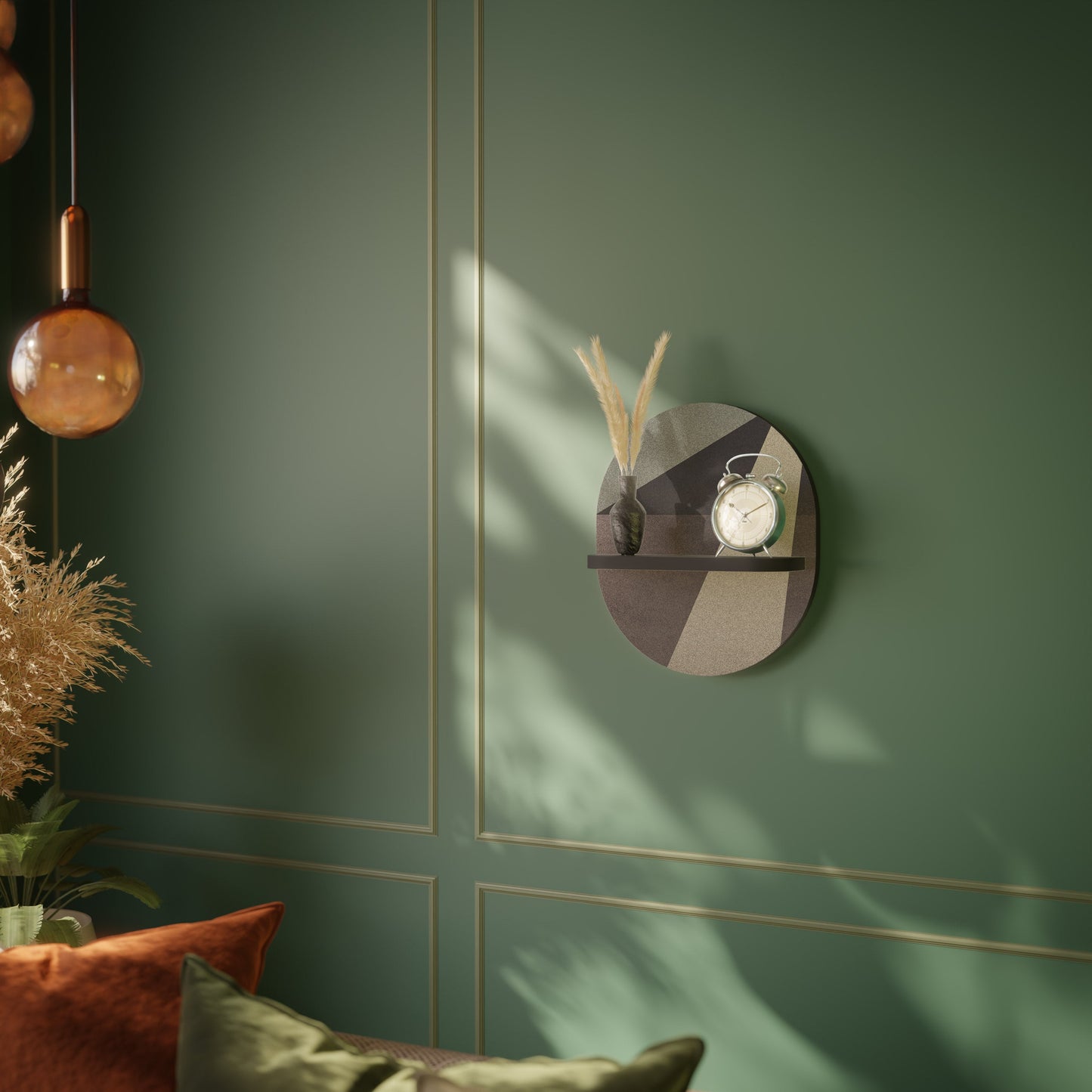 BEIGE GEOMETRY Oval Art Shelf In Black Finish