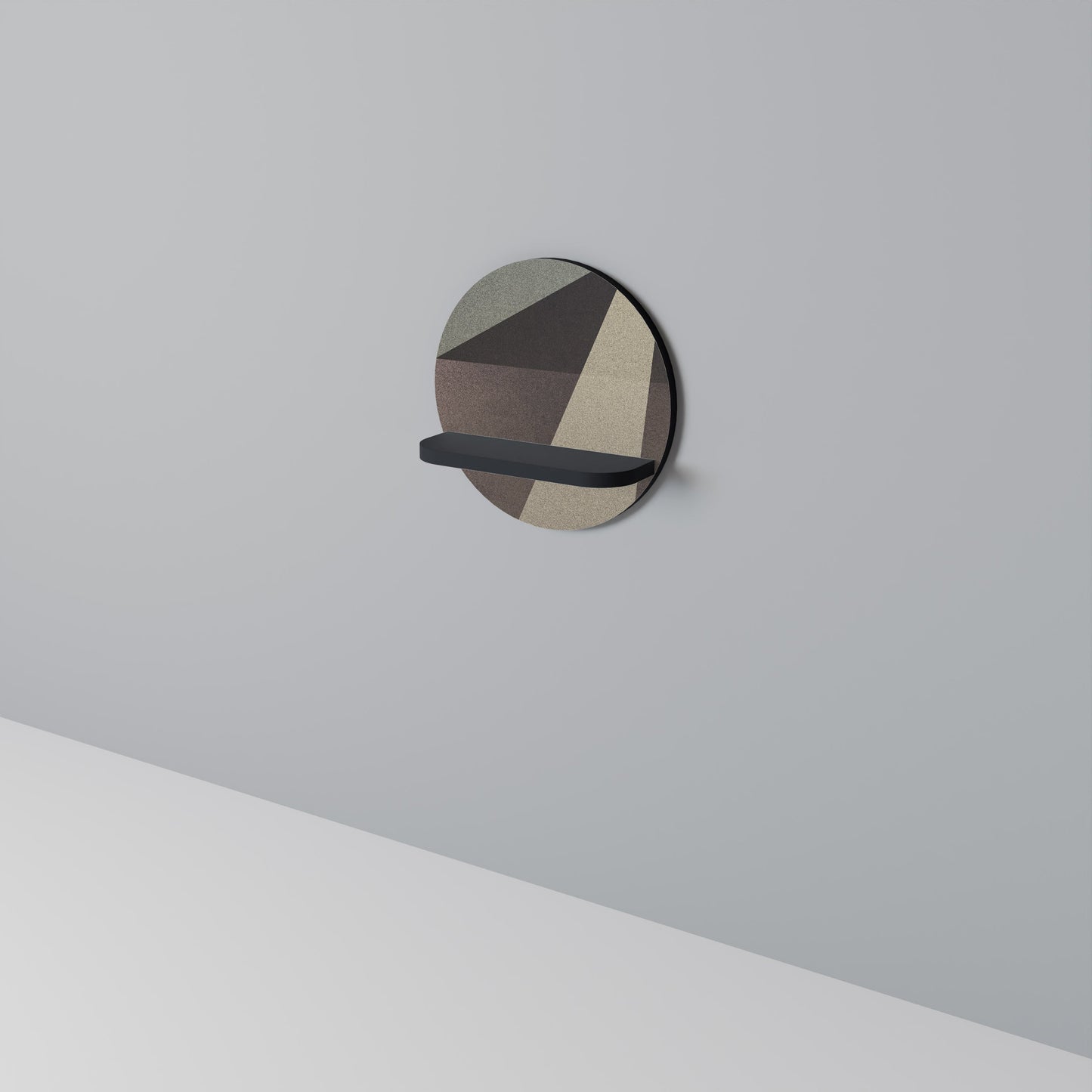 BEIGE GEOMETRY Round Art Shelf In Black Finish