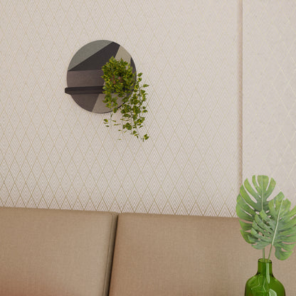 BEIGE GEOMETRY Round Art Shelf In Black Finish