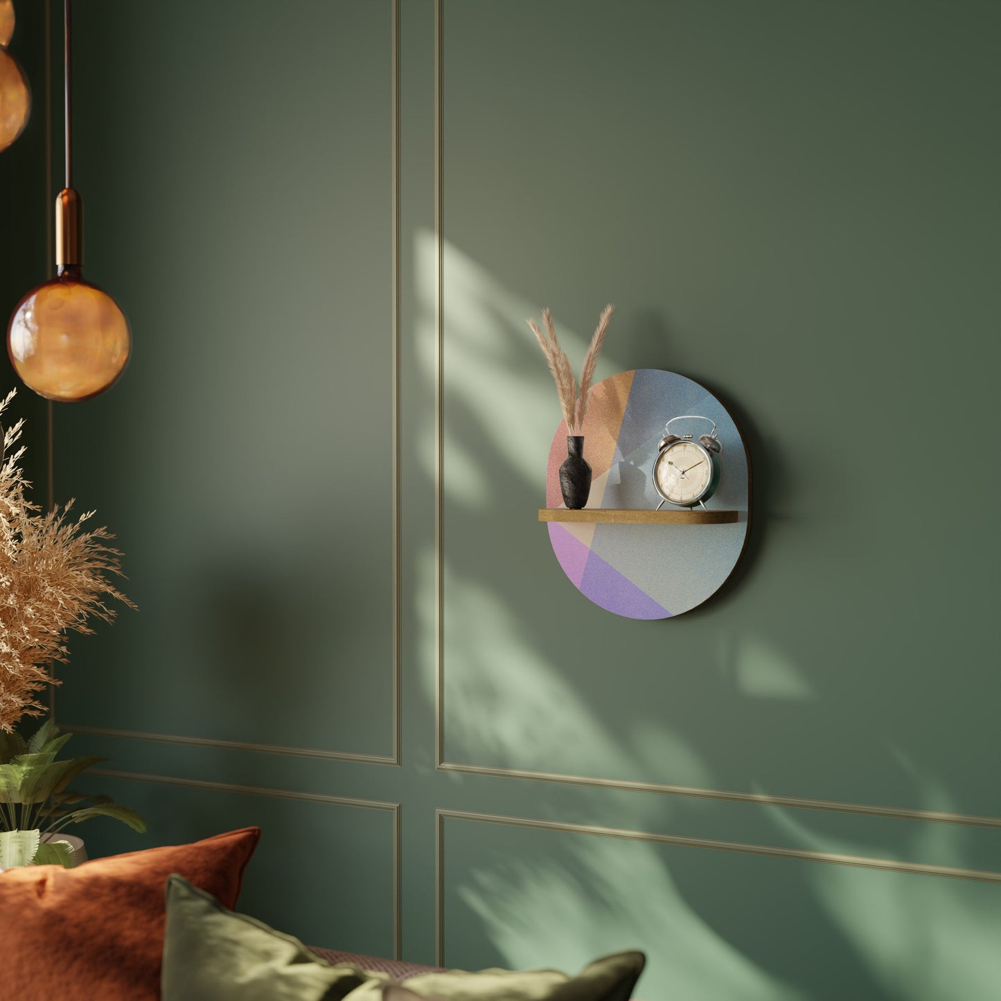 BRIGHT GEOMETRY Oval Art Shelf In Oak Effect