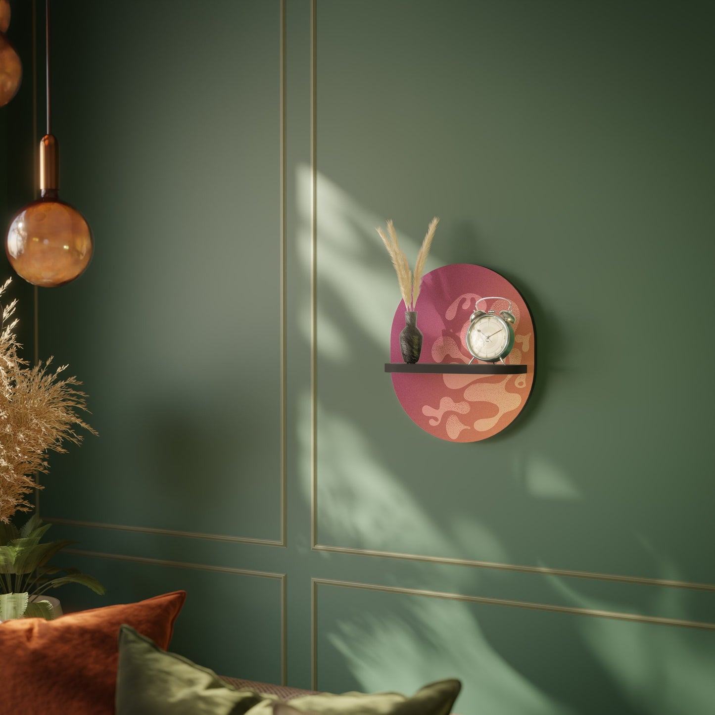 IRREGULAR PINK Oval Art Shelf In Black Finish