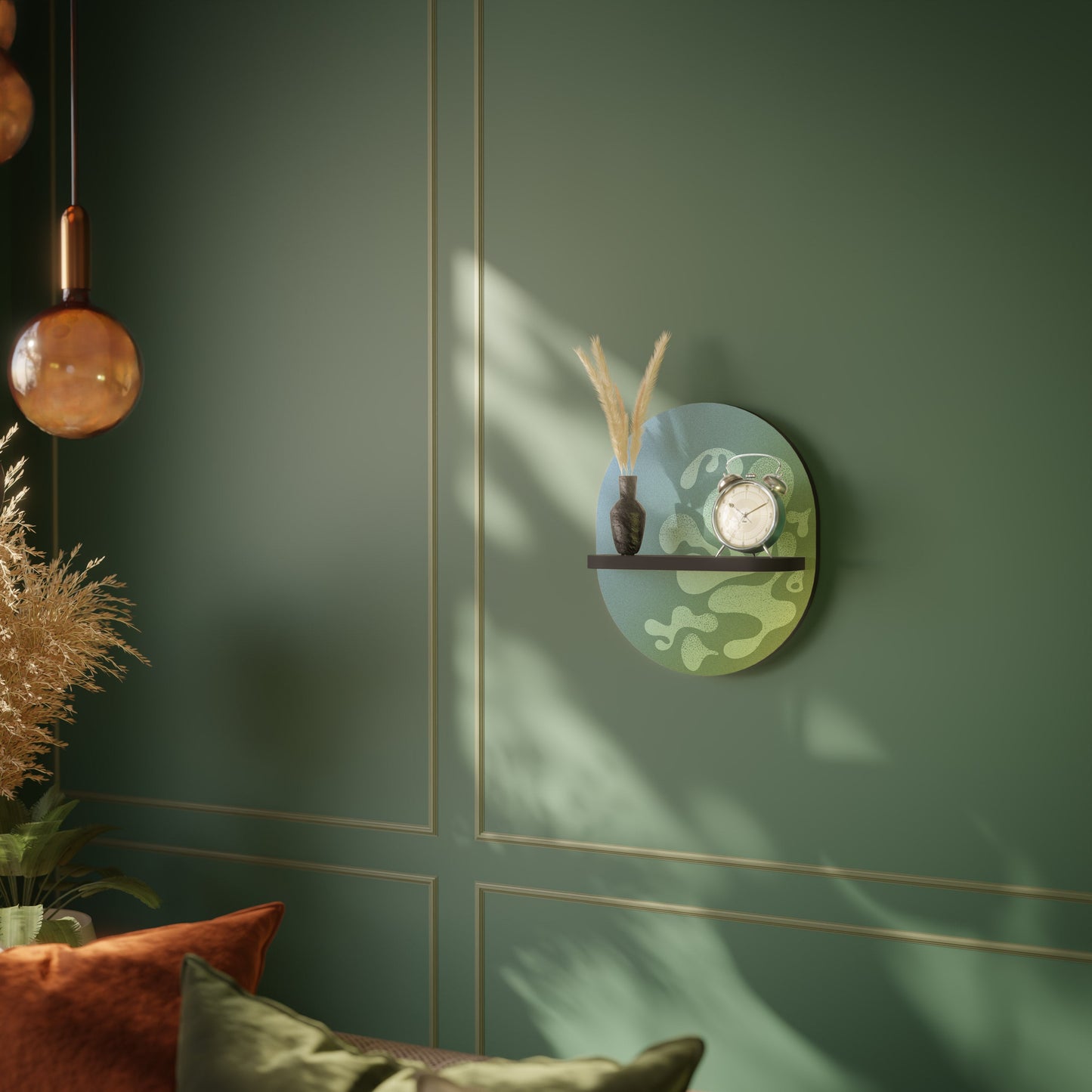 IRREGULAR BLUE Oval Art Shelf In Black Finish